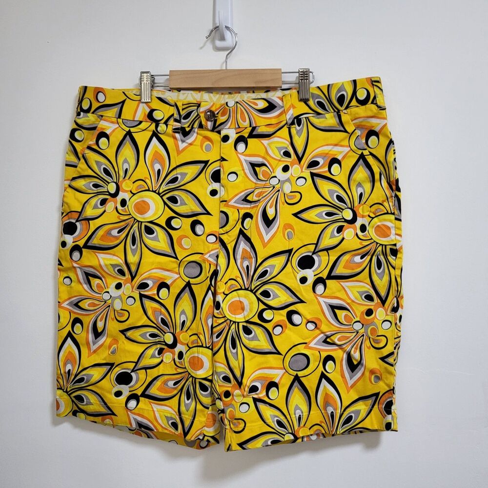 LOUDMOUTH Golf Shorts Mens 38 Shagadelic Psychedelic Vibrant Yellow Summer